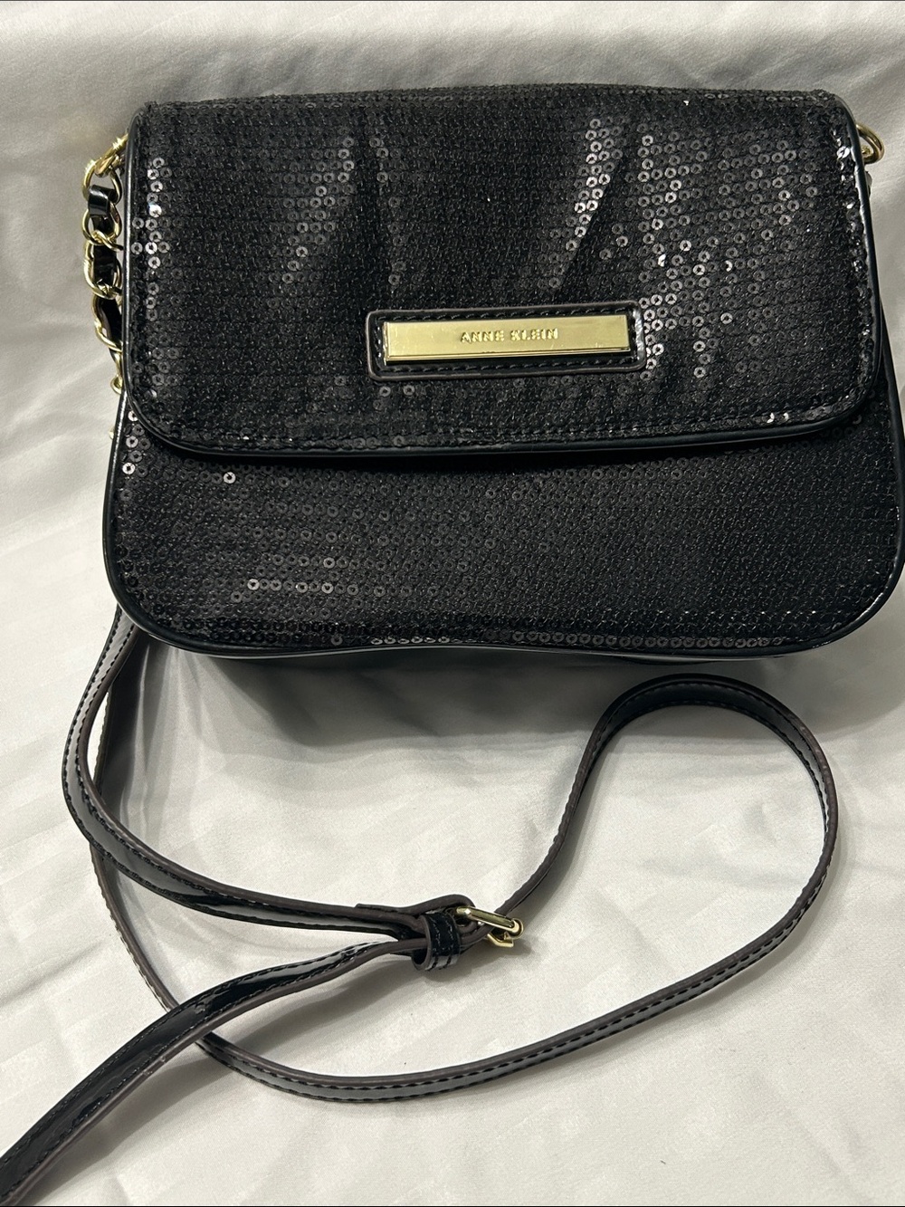 Anne Klein Black Sequin Crossbody with Gold-Tone Accent